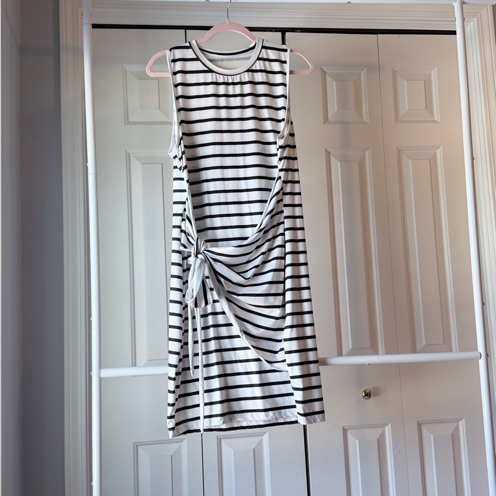 SHEIN Navy and White Asymmetrical Striped Dress